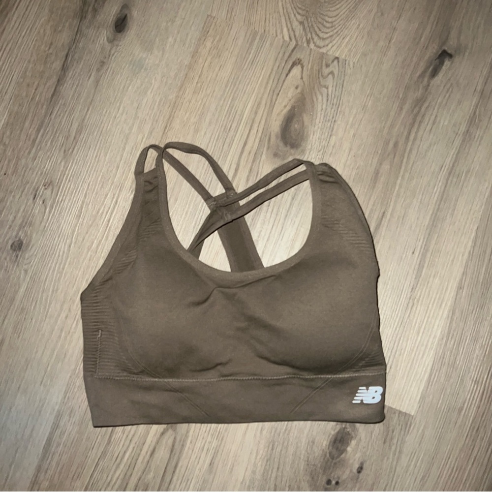 New Balance Brown Racerback Sports Bra Women's Size L NWT Nylon Spandex Athletic